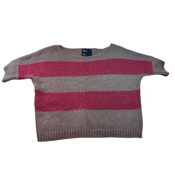 American Eagle Sweater M Womens Grey Pink Striped Wool Mohair Blend Size Medium - Picture 7 of 10